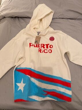 Bad Bunny Merch Puerto Rico Graphic Hoodie with Flag Print